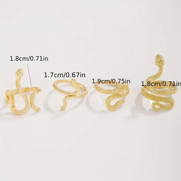 Snake Rings Finger Gold Alloy 4pc Metal Goth Punk Serpent Statement Trendy Stack - Picture 3 of 3